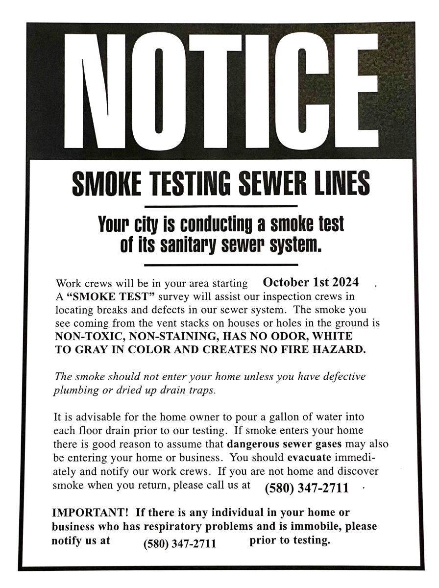 notice of smoke test on sewer lines